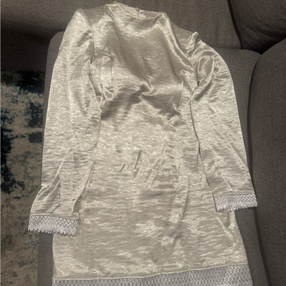 H&M Metallic Silver Bare Back Dress with Buttoned Neck,